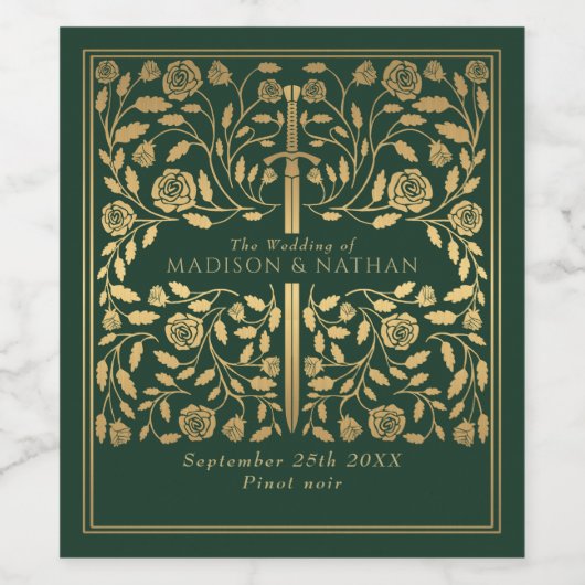 Green Royal Medieval Sword Wedding Wijn Etiket (Enkel label)