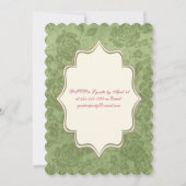Green roze ivoor Roos Damask Garden Party Invite Kaart (Achterkant)