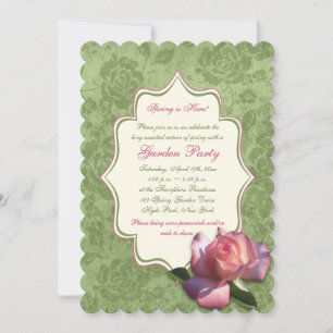 Green roze ivoor Roos Damask Garden Party Invite Kaart