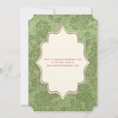 Green Roze Rose Damask 65th Birthday Invite Kaart (Achterkant)