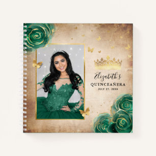 Green Rozen Gold Elegant Photo Quinceanera Guest Notitieboek