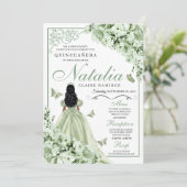 Green Rozen Princess Dress Tiara Quinceanera Kaart (Staand voorkant)