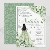 Green Rozen Princess Dress Tiara Quinceanera Kaart (Voorkant / Achterkant)