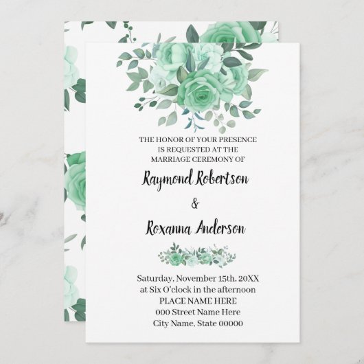 Green Rozen Wedding Country Chic Uitnodiging (Voorkant / Achterkant)