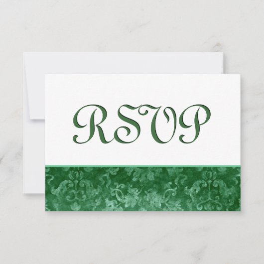 Green RSVP Grunge Damask Wedding Kaartje (Voorkant)