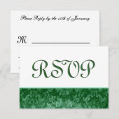 Green RSVP Grunge Damask Wedding Kaartje (Voorkant / Achterkant)