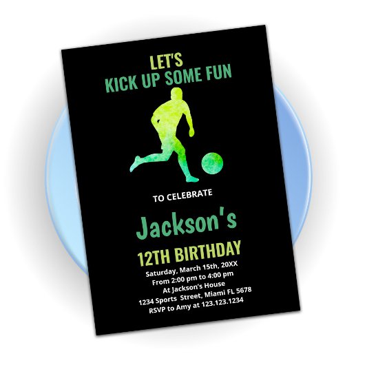 Green Running Soccer Birthday Invitations Kaart