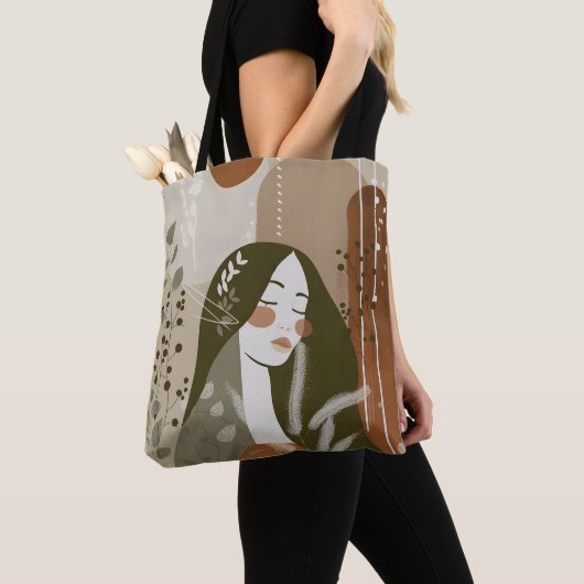 Green Rust Tan Empowering Woman Abstract  Tote Bag (Dichtbij)