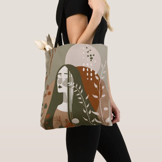 Green Rust Tan Empowering Woman Abstract Tote Bag (Dichtbij)