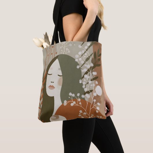 Green Rust Tan Empowering Woman Abstract Tote Bag (Dichtbij)