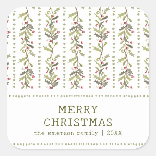 Green Rustic Botanical Christmas Stickers (Voorkant)