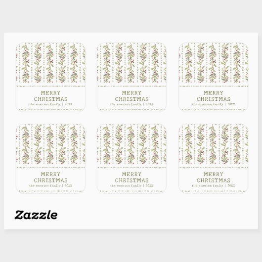 Green Rustic Botanical Christmas Stickers (Vel)