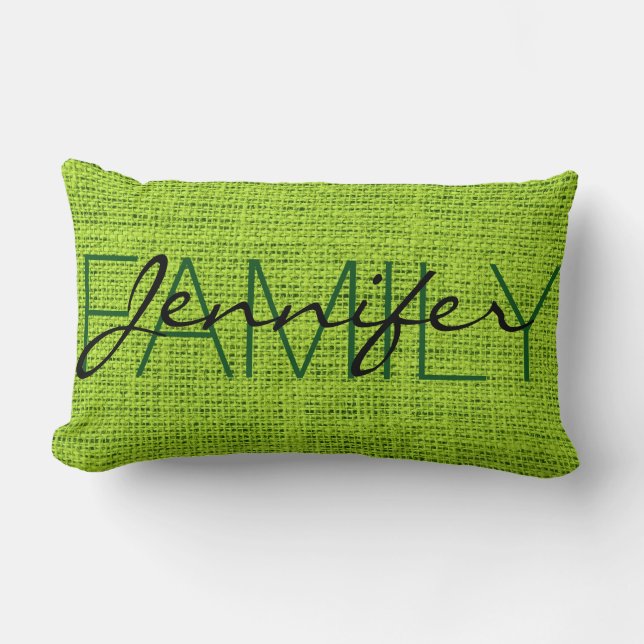 Green Rustic Burlap Monogram Kussen (Voorkant)