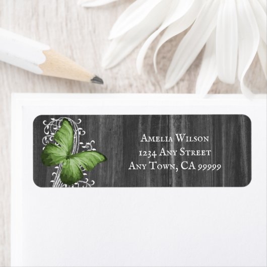 Green Rustic Butterfly Return Address Label (Insitu)