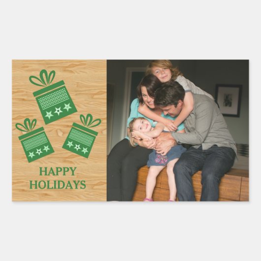 Green Rustic Cadeaus Holiday Foto Stickers (Voorkant)