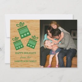 Green Rustic Cadeaus Holiday Photo Flat Kaart