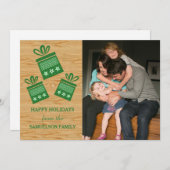 Green Rustic Cadeaus Holiday Photo Flat Kaart (Voorkant / Achterkant)