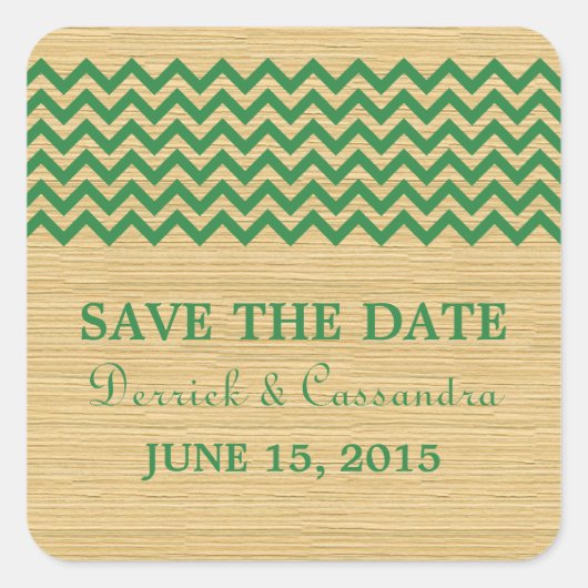 Green Rustic Chevron Save the Date Stickers (Voorkant)