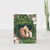 Green Rustic Christmas | Winter bloemen en foto's Feestdagen Kaart (Voorkant)
