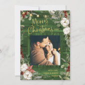 Green Rustic Christmas | Winter bloemen en foto's Feestdagenkaart (Voorkant)