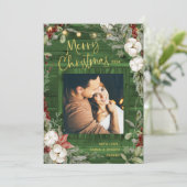 Green Rustic Christmas | Winter bloemen en foto's Feestdagenkaart (Staand voorkant)