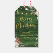 Green Rustic Christmas | Winter bloemen en goud Cadeaulabel (Voorkant)