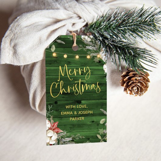 Green Rustic Christmas | Winter bloemen en goud Cadeaulabel