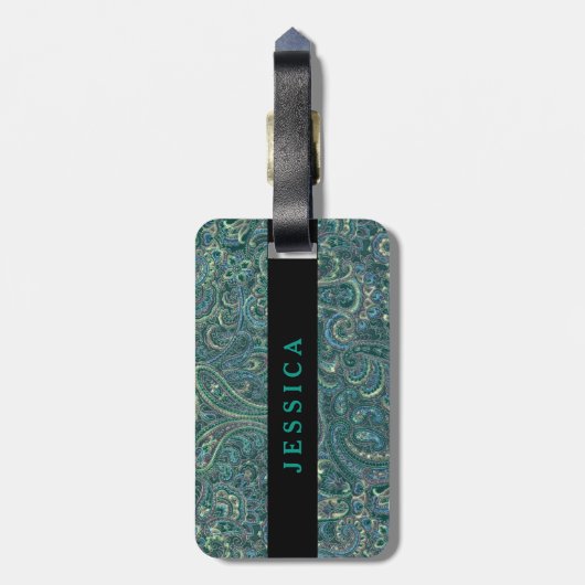 Green Rustic Colorful  Retro Paisley Bagagelabel (Achterkant verticaal)