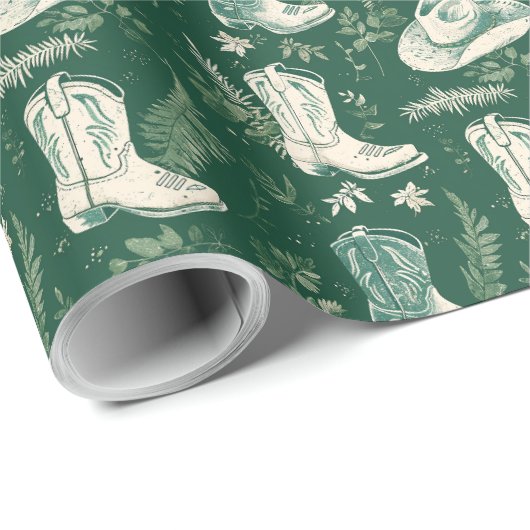 Green Rustic Cowboy Western Kerst Cadeaupapier (Rol Hoek)