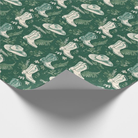 Green Rustic Cowboy Western Kerst Cadeaupapier (Hoek)