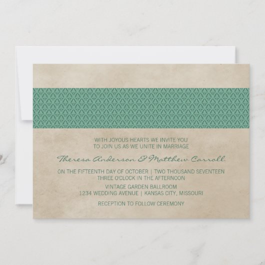 Green Rustic Damask Wedding Invite Kaart (Voorkant)