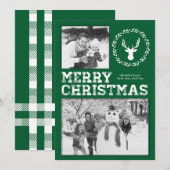 Green Rustic Deer Merry-kerstfotokaart Feestdagenkaart (Voorkant / Achterkant)