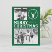 Green Rustic Deer Merry-kerstfotokaart Feestdagenkaart (Staand voorkant)