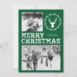 Green Rustic Deer Merry-kerstfotokaart Feestdagenkaart