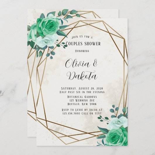 Green Rustic Florals Gold Geometric Couples — Show Kaart (Voorkant / Achterkant)