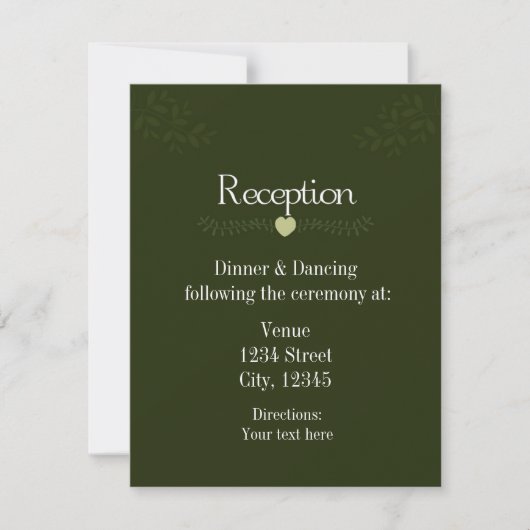 Green Rustic Forest Wedding Reception Kaart (Voorkant)