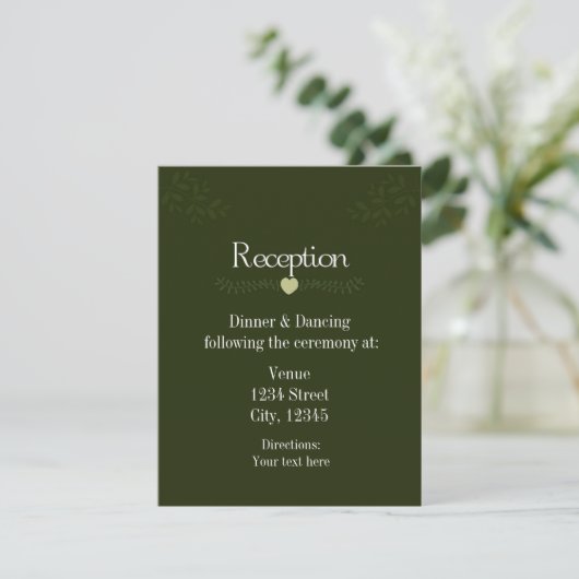 Green Rustic Forest Wedding Reception Kaart (Staand voorkant)