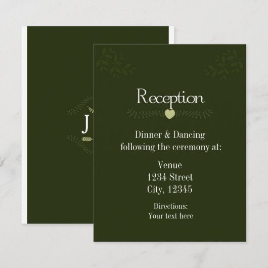 Green Rustic Forest Wedding Reception Kaart (Voorkant / Achterkant)