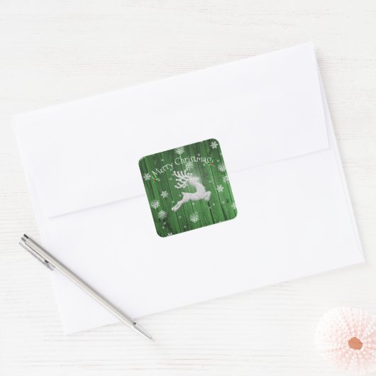 Green Rustic kerstrenrendierSticker Vierkante Sticker (Envelop)
