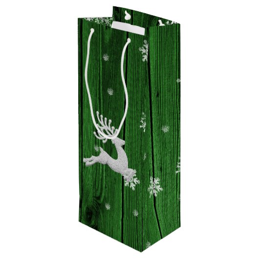 Green Rustic kerstrenrenwijn Gift Bag Wijn Cadeautas (Achterkant Gekanteld)