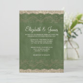 Green Rustic Lace Wedding Invitations Kaart (Staand voorkant)