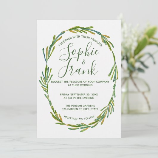 Green Rustic Leafy gepersonaliseerde bruiloft uitn Kaart (Staand voorkant)