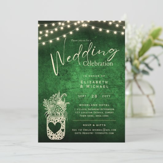 Green Rustic Mason Jar Wedding DIGITAL Print Kaart (Staand voorkant)