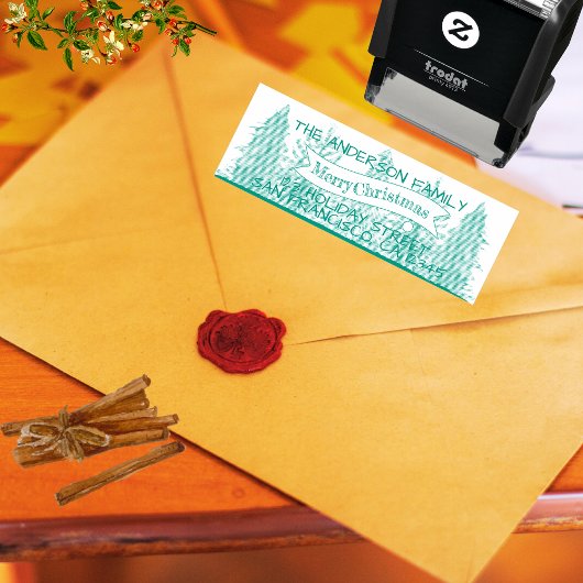Green Rustic Merry Christmas Tree Retouradres Zelfinktende Stempel