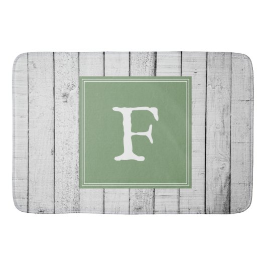 Green Rustic Monogram Bath Mat (Voorkant)