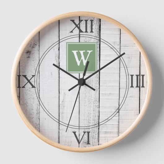 Green Rustic Monogram Clock (Voorkant)