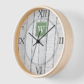 Green Rustic Monogram Clock (Hoek)