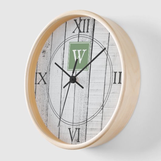 Green Rustic Monogram Clock (Hoek)