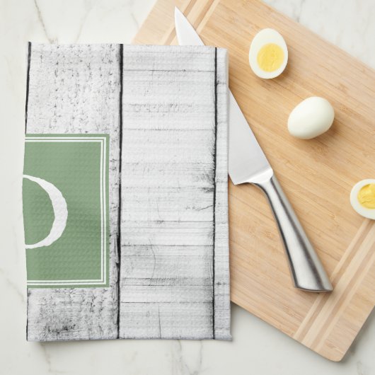 Green Rustic Monogram Towel Theedoek (Quarter Fold)
