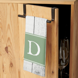 Green Rustic Monogram Towel Theedoek